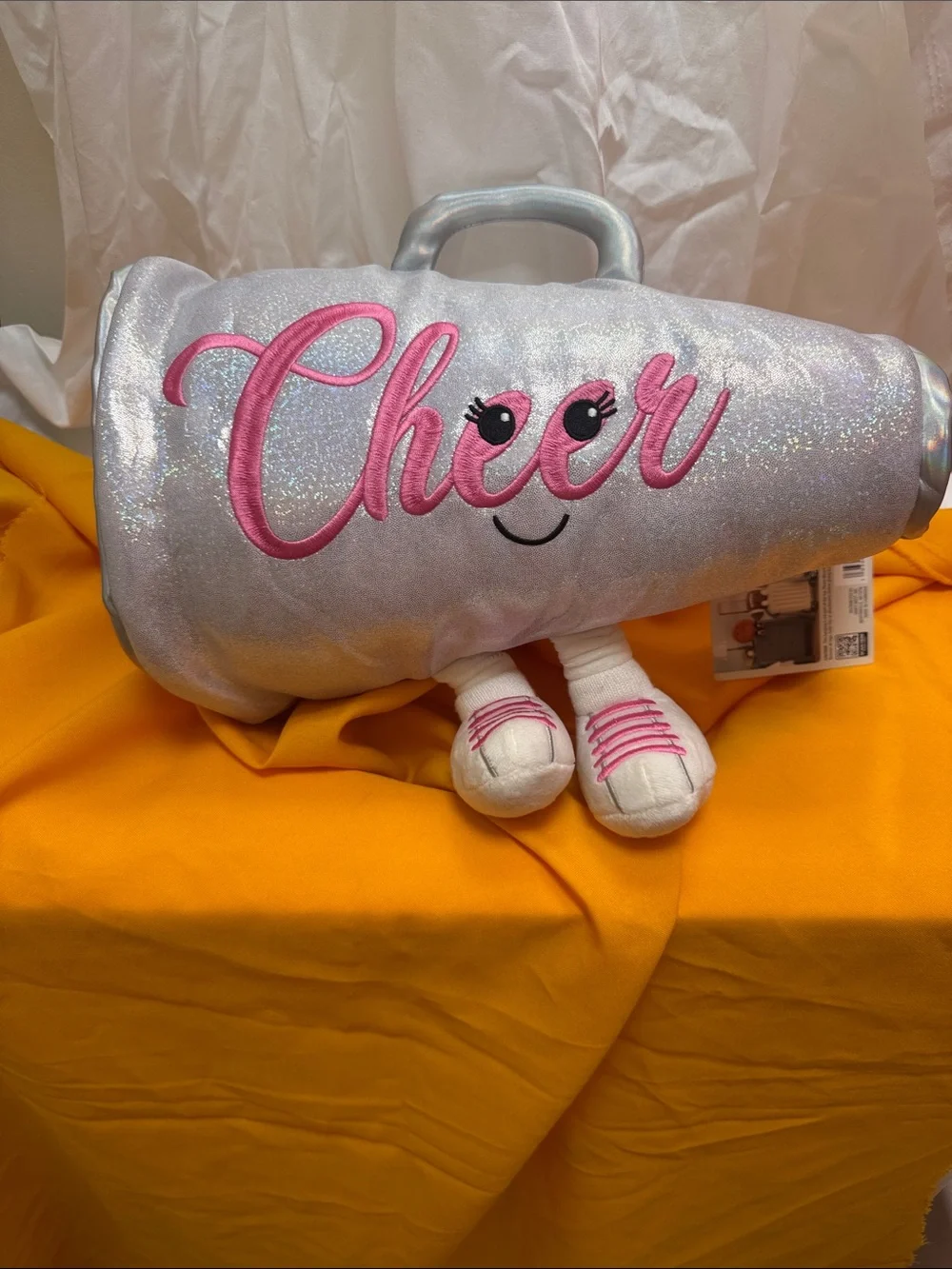 Silver Cheer Travel Plush Bag with Pink Embroidery
